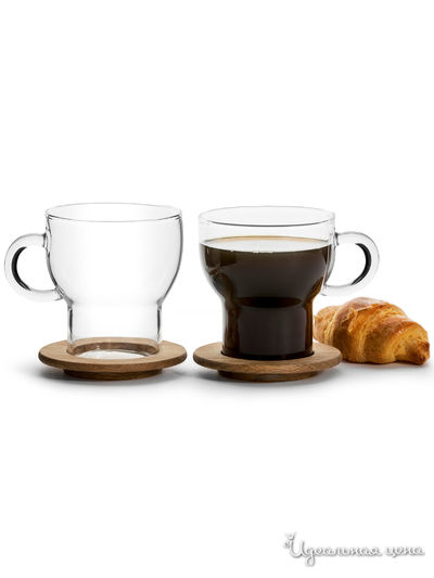 Набор 2-х кружек на дубовых подставках Nature, 250 мл Sagaform, цвет белый, коричневый