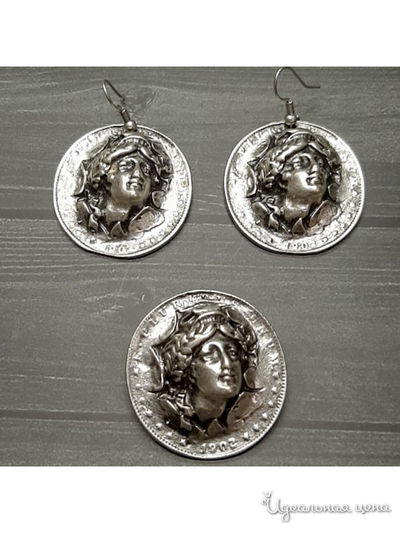 Комплект "Эллада" серьги и брошь De.lin`a, цвет Металлический