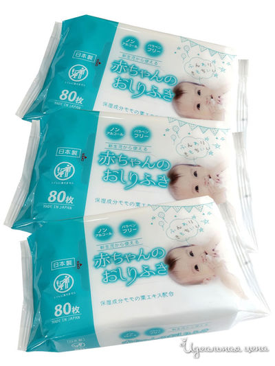 Влажные салфетки для ухода за нежной кожей малышей с экстрактом листьев персика, 3х80 шт, MISERA