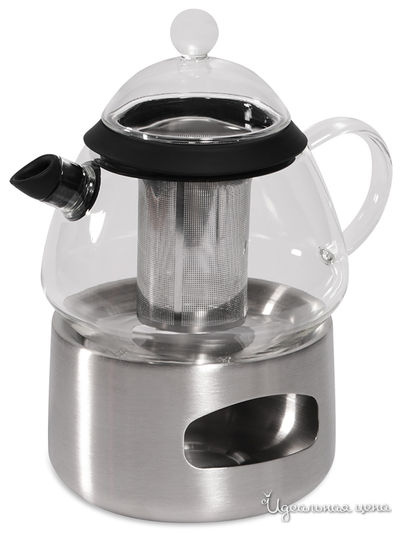 Заварочный чайник с подставкой для подогрева от свечи, 0.8 л DOSH HOME, цвет стальной, черный