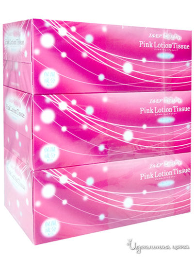 Салфетки бумажные двухслойные с коэнзимом Q10 ELLEMOI Pink, 180 шт, спайка 3 пачки, Kami Shodji