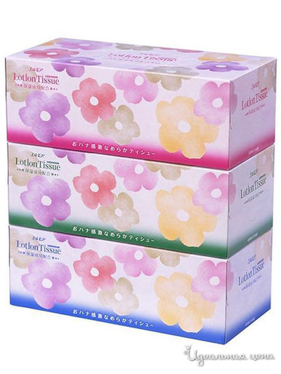 Салфетки бумажные двухслойные с экстрактом малины ELLEMOI Lotion, 200 шт, спайка 3 пачки, Kami Shodji