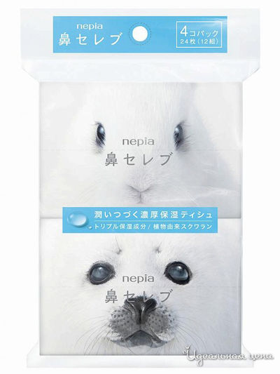 Платки носовые бумажные двухслойные Funny Noses, 4 шт, NEPIA
