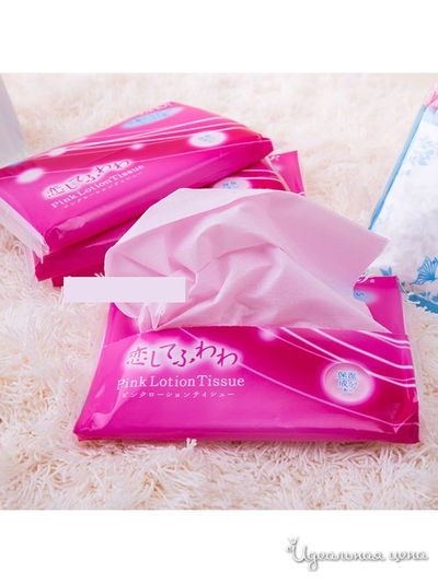 Платочки бумажные двухслойные с коэнзимом Q10 ELLEMOI Pink Lotion Tissues, 12 шт, 4 пачки в упаковке, Kami Shodji