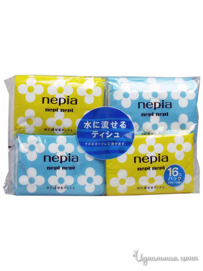 Платки носовые бумажные двухслойные (водорастворимые) nepi nepi, 10 шт в упаковке, упаковка 16 шт, NEPIA