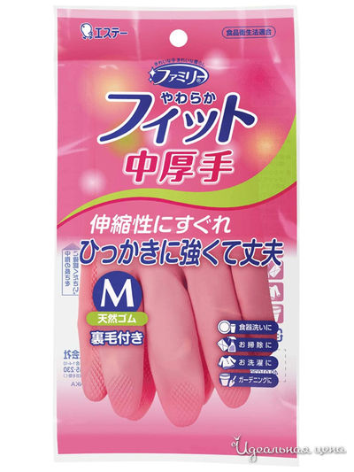 Перчатки для бытовых и хозяйственных нужд каучук,  средней толщины с внутренним покрытием Family, размер М, ST FAMILY, цвет розовый