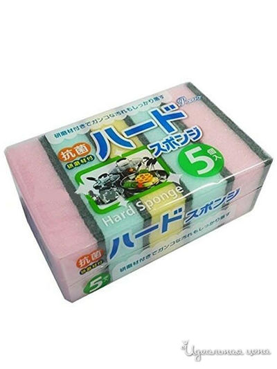 Губка для мытья посуды с абразивным слоем (жёсткая), 5 шт, AJWA