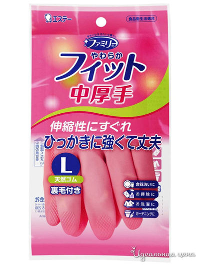 Перчатки для бытовых и хозяйственных нужд, размер L, ST FAMILY, цвет розовый