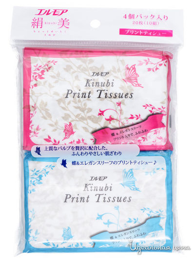 Платочки бумажные двухслойные с шелком, 10 шт, 4 пачки, Kami Shodji