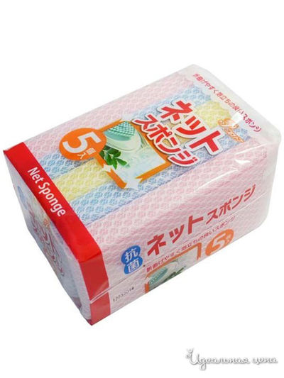 Губка для мытья посуды с покрытием-сеточкой, 5 шт, AJWA