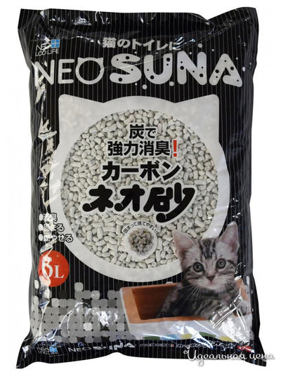 Туалетный наполнитель комкующийся для обеспечения гигиены животного с активированным углем (несмываемый в канализацию), 6 л, Neo Loo Life