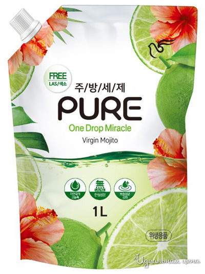 Гель для мытья посуды Virgin Mojito (подходит для мытья овощей и фруктов), 1 л, Pigeon