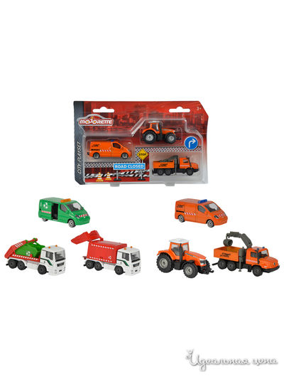 Средний набор из 3х машинок Городская техника Уборка мусора 7,5см 2 вида Majorette, цвет в ассортименте