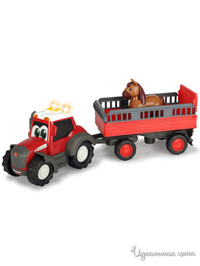 Трактор Happy  Massey Ferguson  с прицепом для перевозки животных, 30 см DICKIE