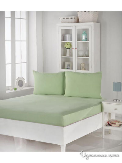 Комплект: простыня на резинке 180x200+30 см, наволочки 50/70 см - 2 шт. Karna, цвет оливковый