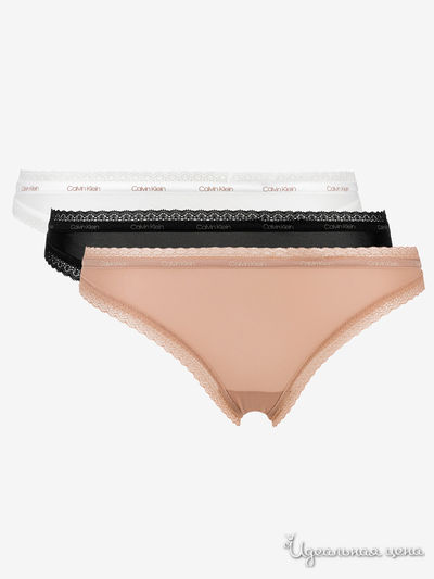 Трусы, 3 шт Calvin Klein, цвет черно-бежево-белый
