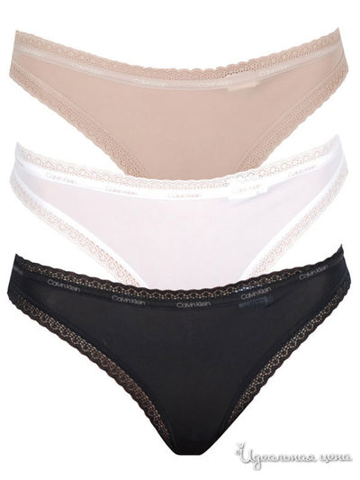 Трусы, 3 шт Calvin Klein, цвет черно-бежево-белый