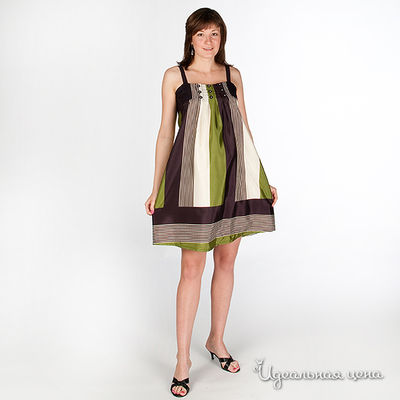 Платье V-mum, цвет цвет кремовый / зеленый / коричневый