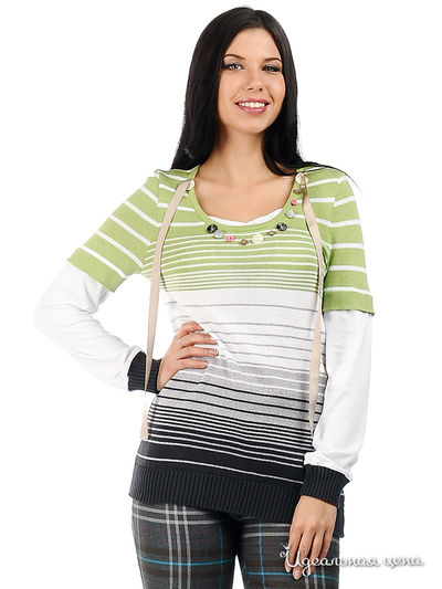 Джемпер Веретено, цвет цвет салатовый / белый / серый