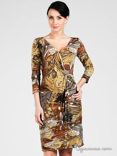 Платье Мультибренд, цвет цвет бежевый / коричневый / принт листья