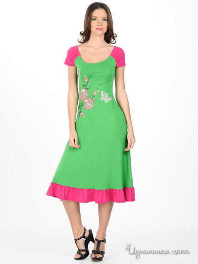 Платье Наталья Новикова, цвет цвет салатовый / розовый