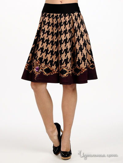 Юбка Waggon, цвет цвет черный / коричневый / баклажановый