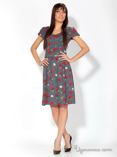 Платье Remix, цвет цвет серый / принт вишня