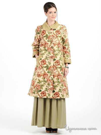 Пальто Майская роза, цвет цвет бежевый /  принт цветы