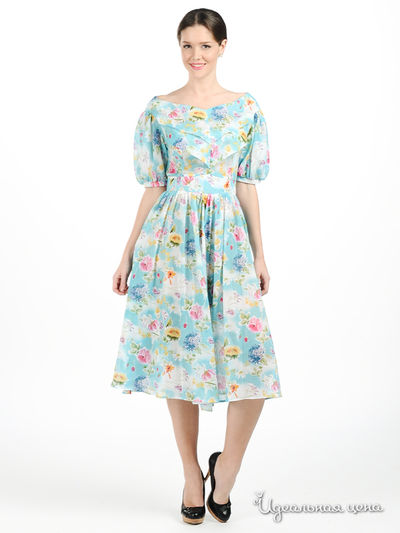 Платье Майская роза, цвет цвет голубой / принт цветы