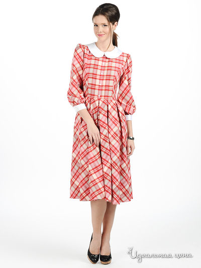 Платье Майская роза, цвет цвет красный / белый / принт клетка
