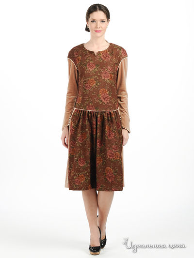 Платье Майская роза, цвет цвет коричневый / принт розы