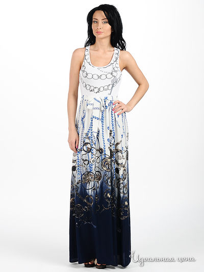 Сарафан Мультибренд, цвет цвет белый / синий / коричневый