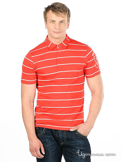 Поло Fruit of the Loom, цвет цвет красный / белый / принт полоска