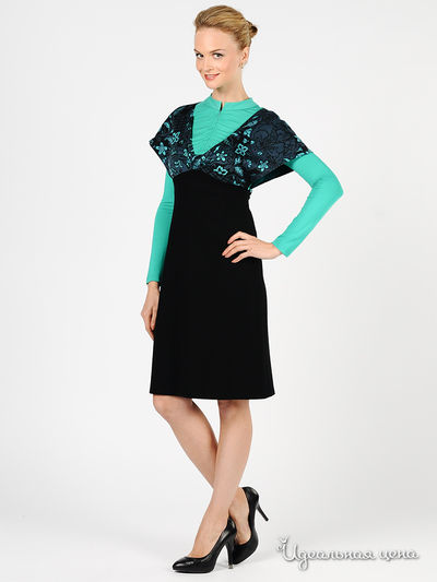 Платье Devore женское, цвет черный / зеленый / синий