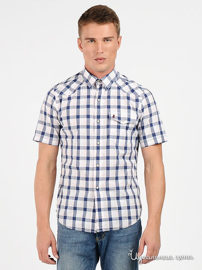 Рубашка Marlboro Classics, цвет цвет белый / синий / принт клетка