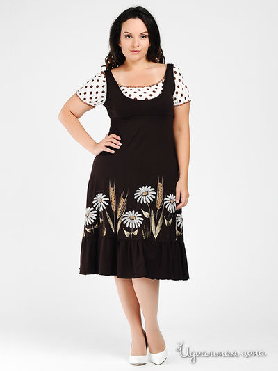 Платье Наталья Новикова, цвет цвет коричневый / принт горох