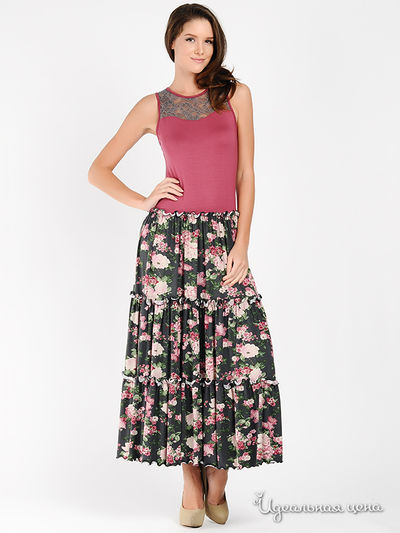 Платье Наталья Новикова, цвет цвет винный / принт цветы