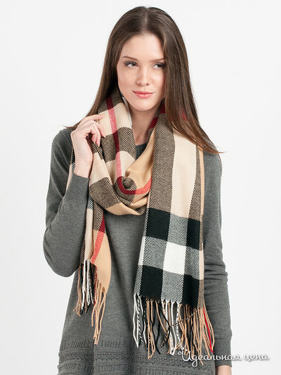 Палантин Star Rise, цвет цвет бежевый / принт клетка