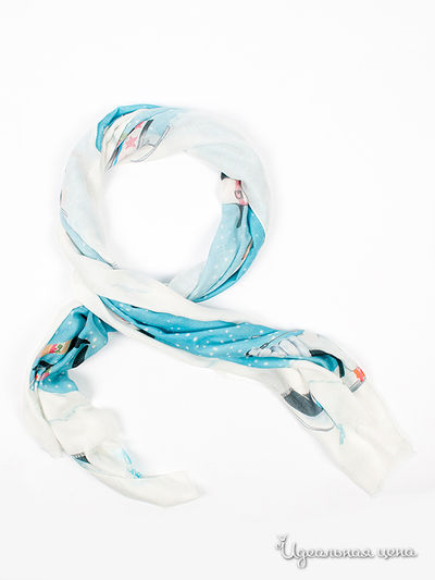 Палантин Moschino, цвет цвет голубой / принт пингвины