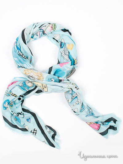 Палантин Moschino, цвет цвет голубой / принт сердце