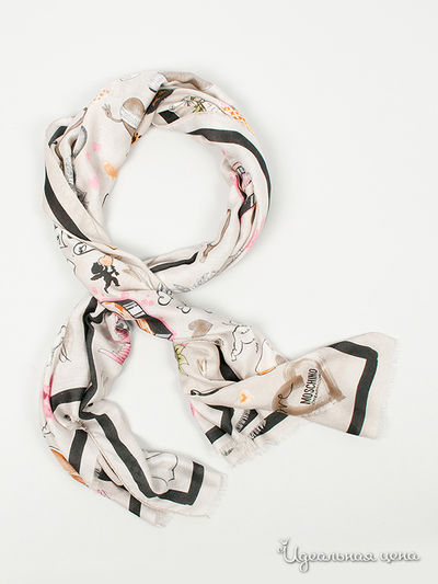 Палантин Moschino, цвет цвет серо-бежевый / принт сердце