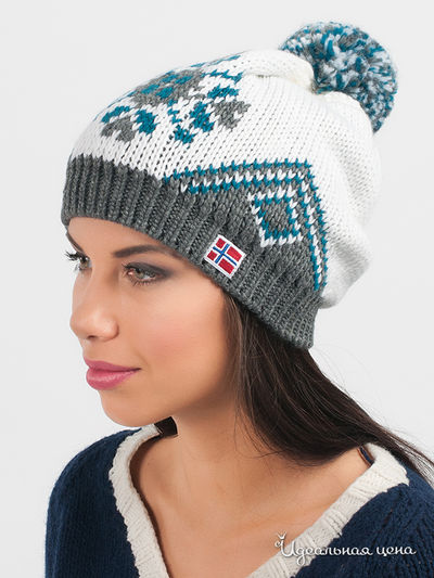 Шапка Norialli, цвет цвет серый / белый / изумрудный