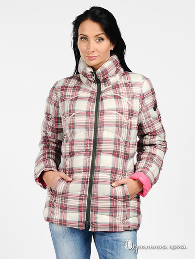 Пуховик GAS, цвет цвет светло-серый / фуксия / принт клетка