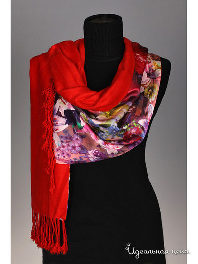 Палантин Живой шёлк, цвет цвет красный / мультиколор