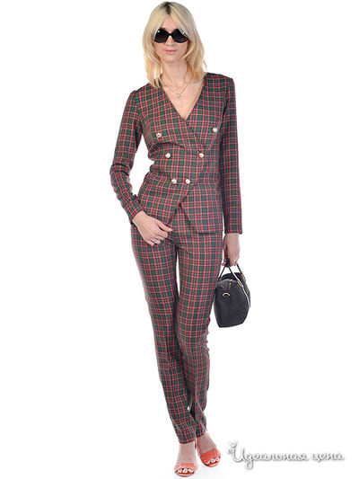 Брюки MAY BE by Nastya Sergeeva, цвет цвет зеленый / принт клетка