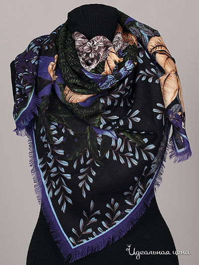 Платок Живой шёлк, цвет цвет черный / сиреневый