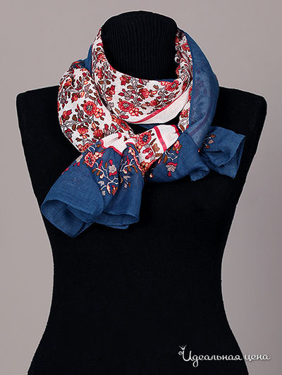 Платок Живой шёлк, цвет цвет сапфировый / алый