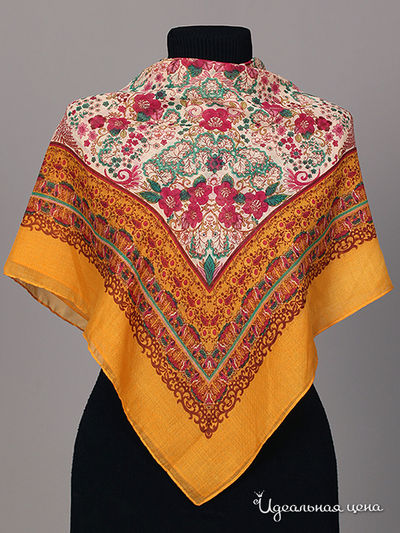 Платок Живой шёлк, цвет цвет шафрановый / мультиколор
