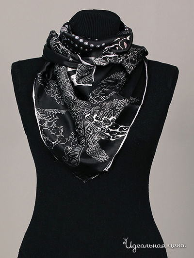 Платок Живой шёлк, цвет цвет черный / белый