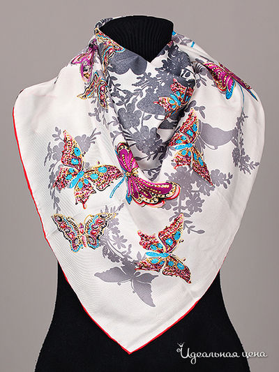 Платок Живой шёлк, цвет цвет белый / принт бабочки